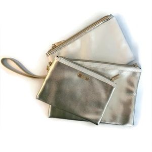 Jones New York Cosmetic Makeup Bag Gift Set of 3 Silver Cream Shimmer Signature